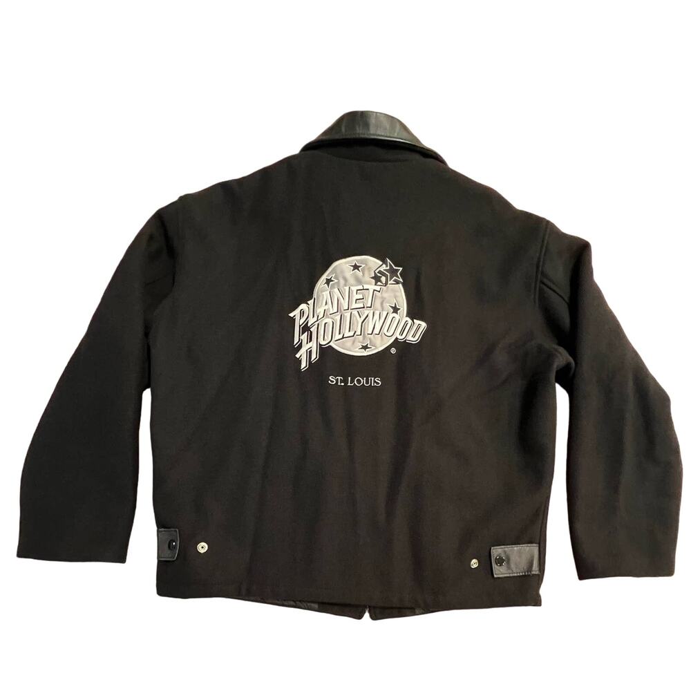 VTG‎ '90s Planet Hollywood St. Louis Leather Trim Wool Bomber Jacket Men’s L USA